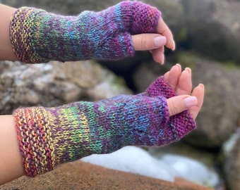 Prêts à expédier, Gants sans doigts, Gants multicolores, Chauffe-bras, Chauffe-mains, Gants inspirés de l’Outlander, Gants mitaines tricotées à la main longue