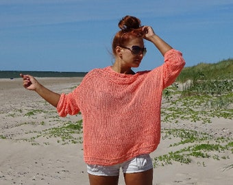 Boho Beach Vibes sweater, Loose knit oversized sweater jumper, Slouchy loose fits summer sweater, Knit sheer mesh top sweater, Made to order