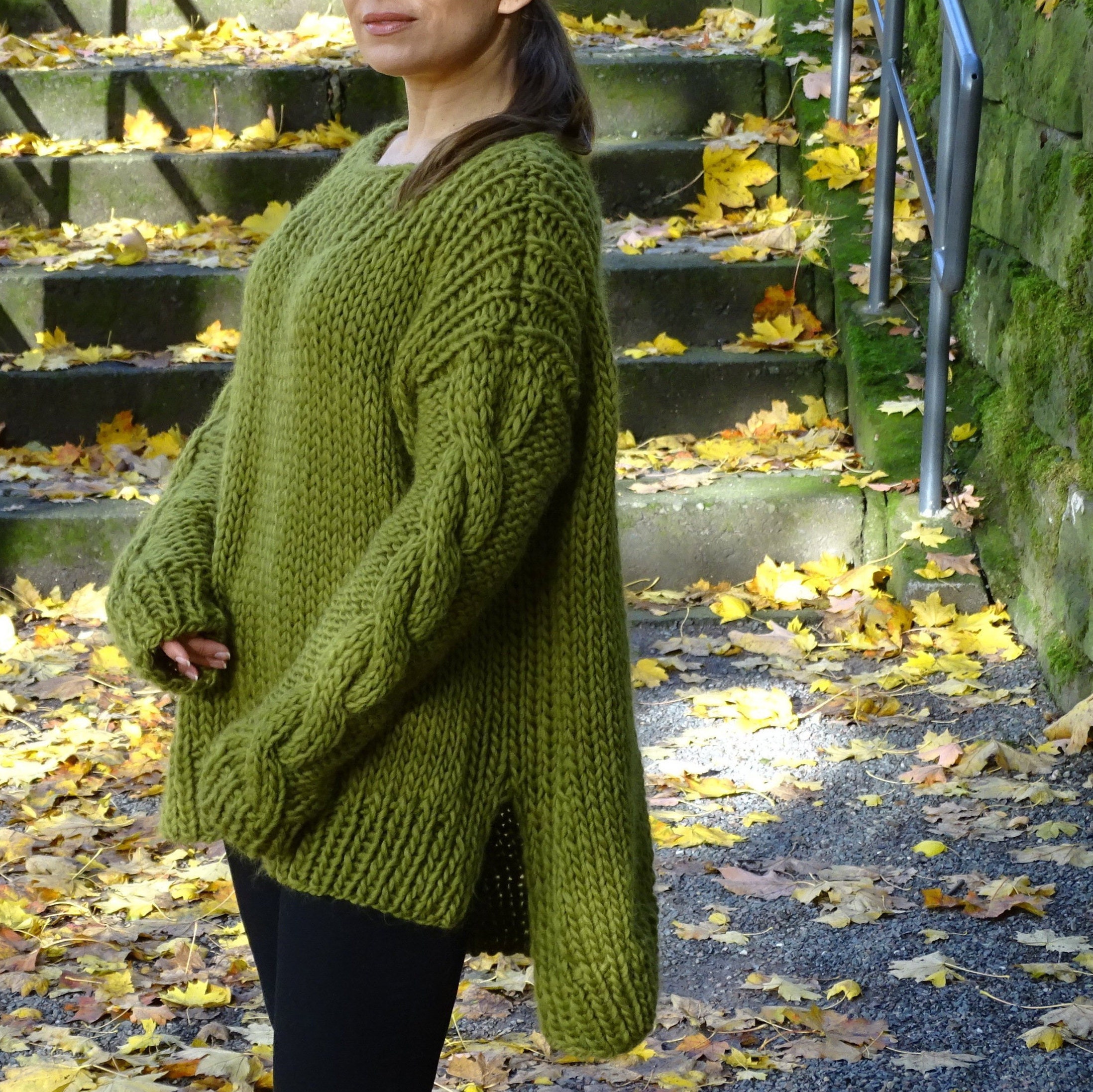 Olive Green Chunky Loose Knit Long 