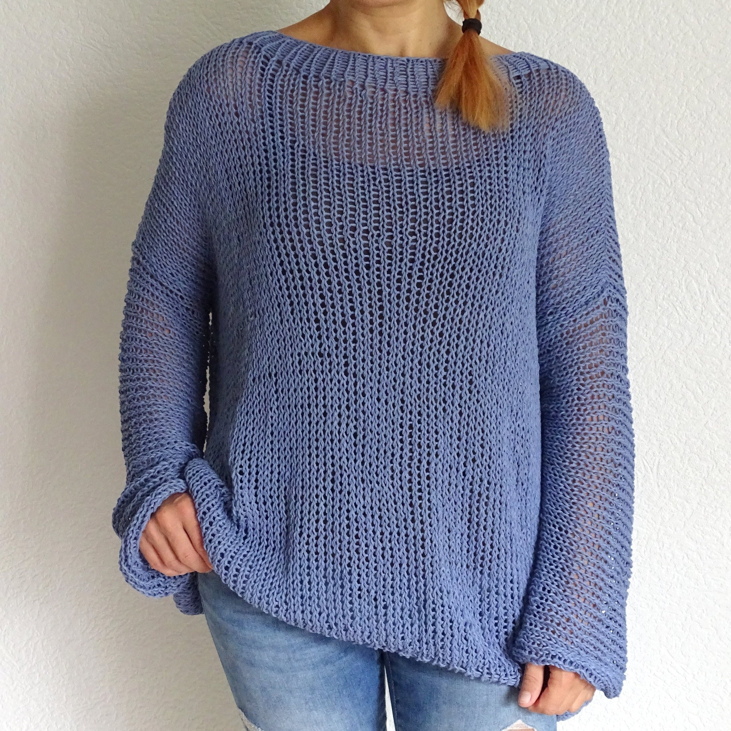 ニット・セーター IONSEOUL Refresh Summer ST Mesh Knit Blue Bonnet Sheer Mesh Sweater, Knit Slouchy Oversized Long