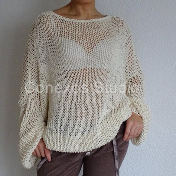 Off White Loose Knit Transparent Bulky Slouchy Sweater