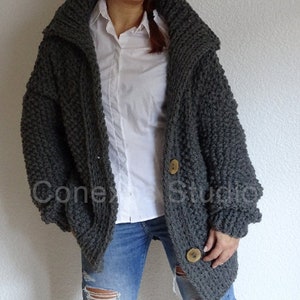 Dark gray chunky oversized knit cardigan, chunky slouchy knit, oversized knit, loose knit cardigan, oversized sweater, cozy slouchy cardigan image 2