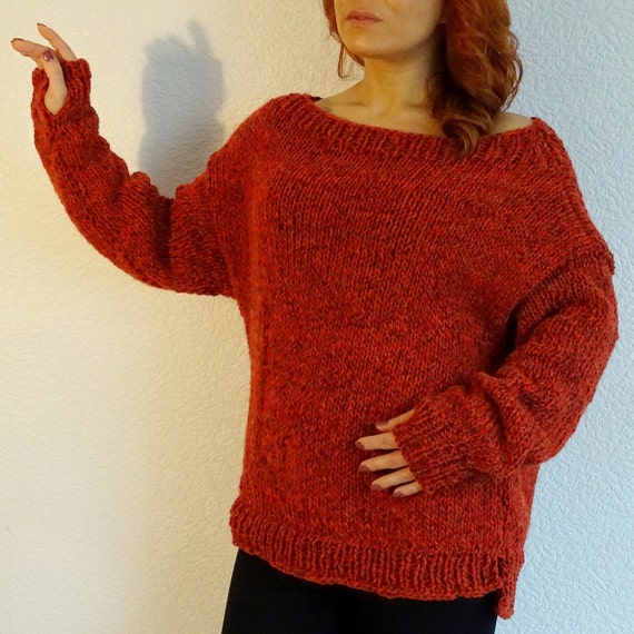 Hand Knitted Sweater Slouchy Sweater Thumb Hole Knit Etsy