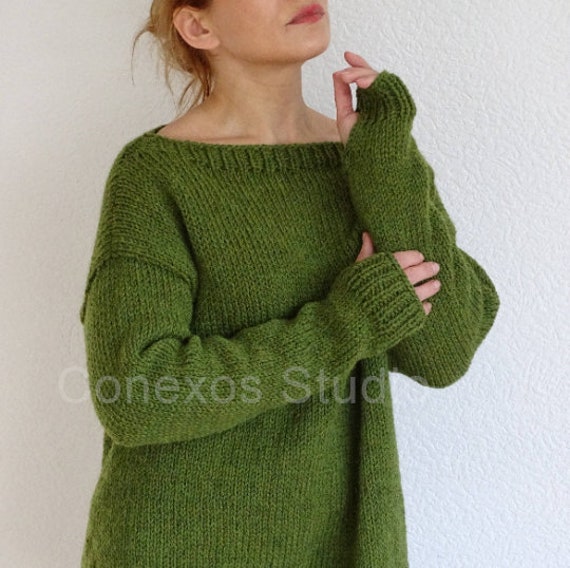 Olive Green Mix Sweater Alpaca Wool Sweater Jumper Loose Olive Green Mix Sweater Alpaca Wool Sweater Jumper Loose