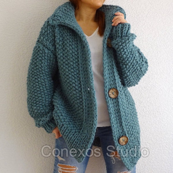 Sea Cocoon, voluminöser, übergroßer Strickpullover aus Alpakawolle, grober Modetrend, lässige Strickjacke, Bomberjacke, lässige Promo-Jacke mit lockerer Passform, Strickjackenmantel