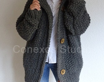 Dark gray chunky oversized knit cardigan, chunky slouchy knit, oversized knit, loose knit cardigan, oversized sweater, cozy slouchy cardigan