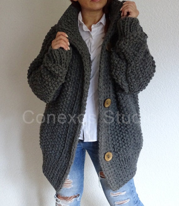 Dark Grey Chunky Knit Cardigan / Omicgot Women S Long Sleeve Open Front ...