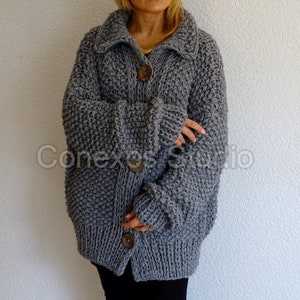 Pearl Cocoon gray cardigan, Loose knit oversized slouchy pure wool boho women's cardigan, Merino wool knit chunky slouchy oversized sweater image 7