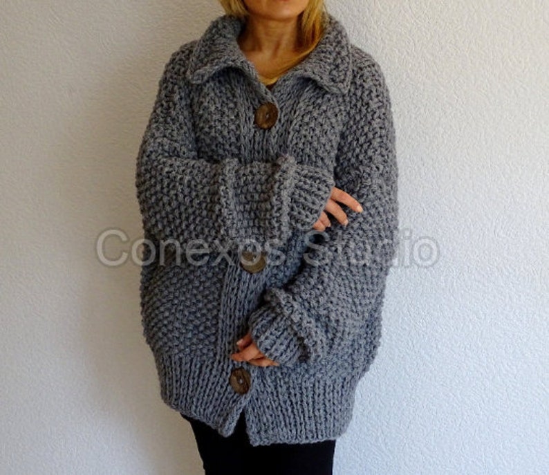 Pearl Cocoon graue Strickjacke, Locker gestrickte Oversized Slouchy reine Wolle Boho Damen Strickjacke, Merino Wolle grobstrick Slouchy Oversized Pullover Bild 7