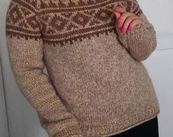 Ready to ship, Austrian sweater, Knit fair isle sweater, Knitted jumper, Brown wool sweater, Knit icelandic sweater, Wool pullover, Sales