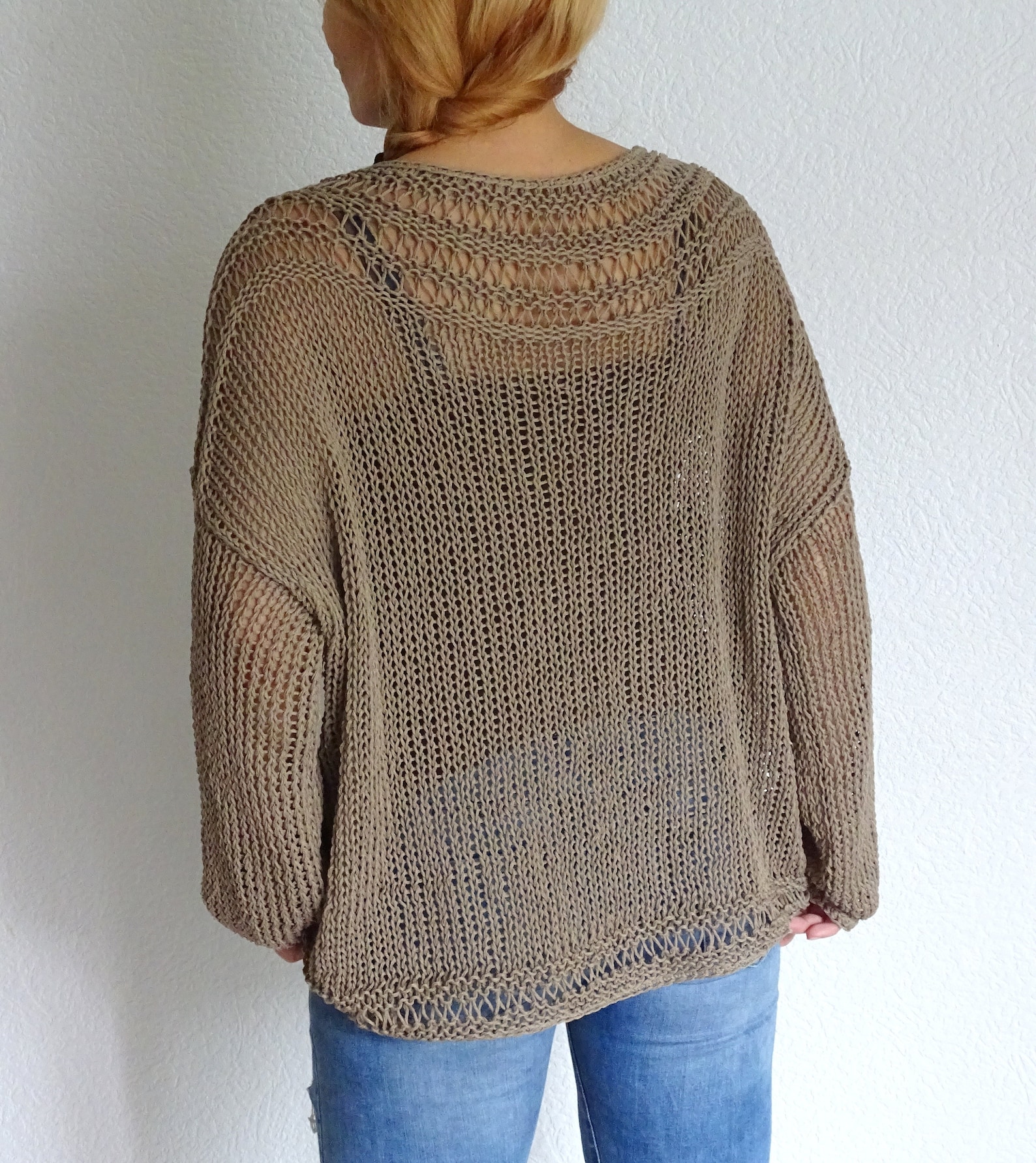 Brown Loose Knit Oversized Cotton Sweater Loose Knit Summer Etsy