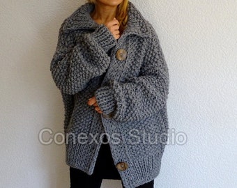 Oatmeal Beige Long Knitted Cardigan With Hood, Oversized Soft and Cozy  Loose Weave Sweater 