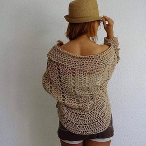 Hand Crocheted Eco Cotton Cardigan Boho Beach Cover Up
