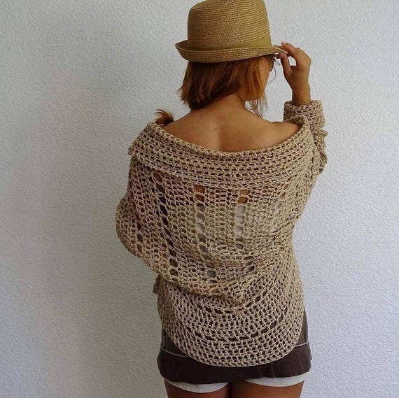 Hand Crocheted Eco Cotton Cardigan Boho Beach Cover Up