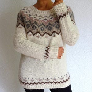Whether you're heading to a snowy cabin or lounging at home, this sweater brings warmth, beauty, and a touch of Nordic soul.

Material: 
Mix of 65% Peruvian Highland wool and superfine 35% Alpaca wool + superfine brushed alpaca silk - 77% alpaca, 23% silk
The yarn is warm, feels pleasant and holds its shape well.

Measurements:
length 70 cm ( 27.5 '')

MADE TO ORDER!!!
