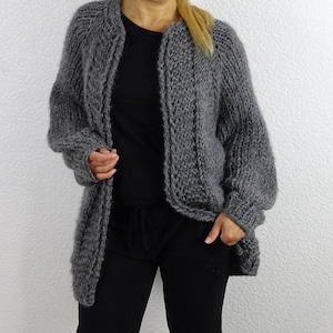 Dark Gray Knit Mohair Cardigan Oversized Slouchy Bomber Made to Order