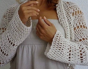 Crochet Boho Cardigan Eco Cotton Open Knit Shrug