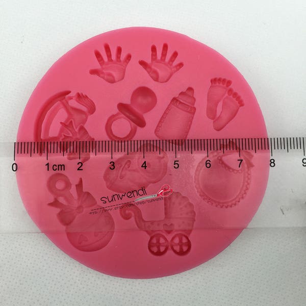 Baby, trojans, bottles, baby carriages, small hands, small feet silicone mold, DIY baking cake decoration tools