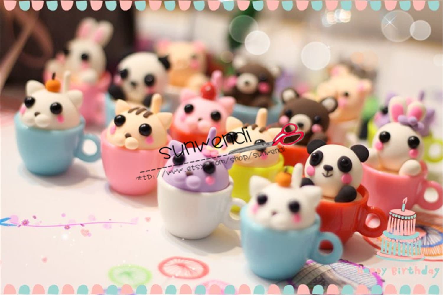DIY Polymer Clay Cute Animal Cup Set, Color Mud Fleshy Flower Potted