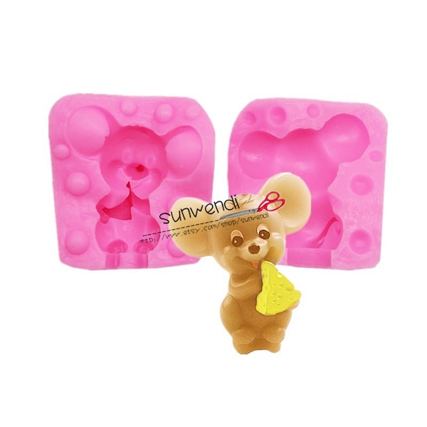 Mouse Silicone Mold - MoldFun Cute Mouse Eating Cheese Art Craft Mould for Fondant