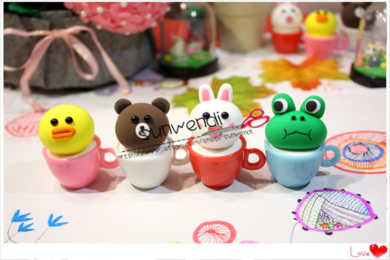 DIY Polymer Clay Cute Animal Cup Set, Color Mud Fleshy Flower Potted