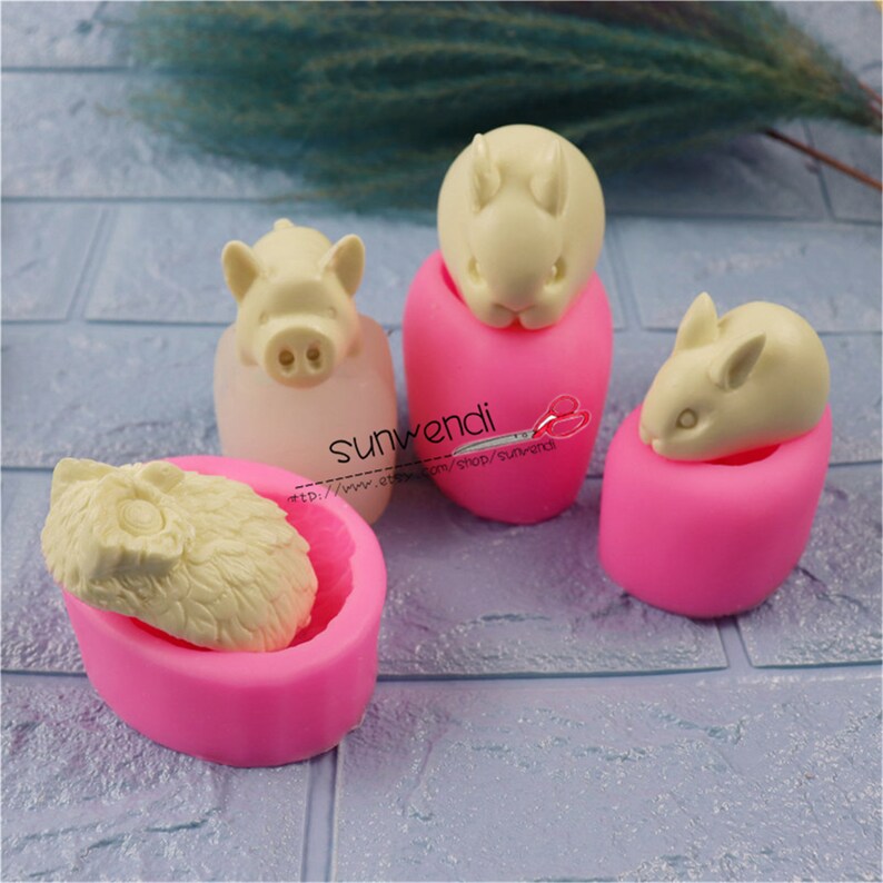 3D Kaninchen & Schwein Eule Seifenformen Hase Schweinchen