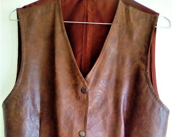 Brown vest waistcoat for men and women, vintage 80's, faux leather burgundy western vest, gift for her, gift for him, men and women fashion
