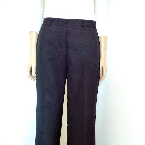 Pantalon féminin classique noir, pantalon vintage des années 90 avec poches, cadeau pour elle, languettes zip, coupe droite, tissu fluide mince, pantalon plissé à carreaux