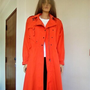Vintage red american Wolfgang Kaiser trench coat, large size, long trench coat,  large collar, canvas coat, gift for her, 80&#39;s raincoat