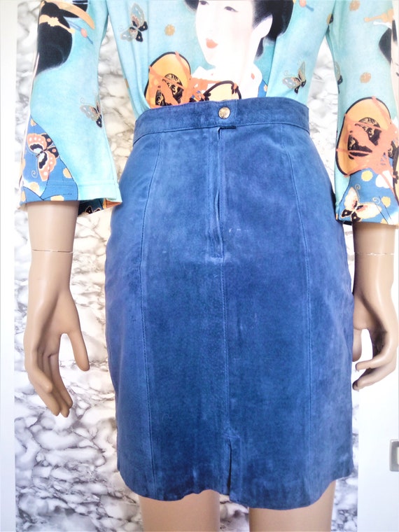 Blue leather skirt, leather skirt, suede leather … - image 4