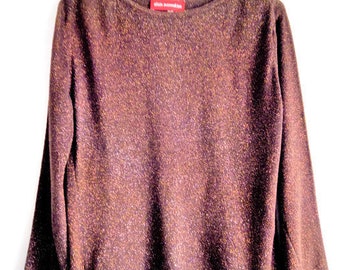 Brown and golden sweater, ladies sweater, women shining sweater, vintage jumper, size 3 elegant sweater, women fashion, long sleeve