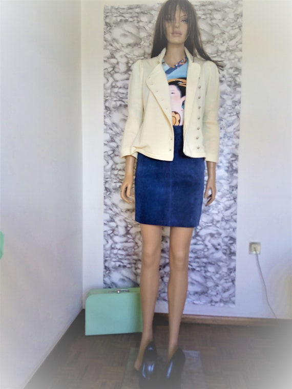 Blue leather skirt, leather skirt, suede leather … - image 6