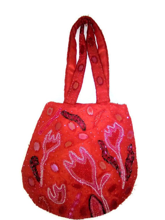 Party Handtasche rot, Tasche mit Perlen, Zeremonie Tasche, blumige
