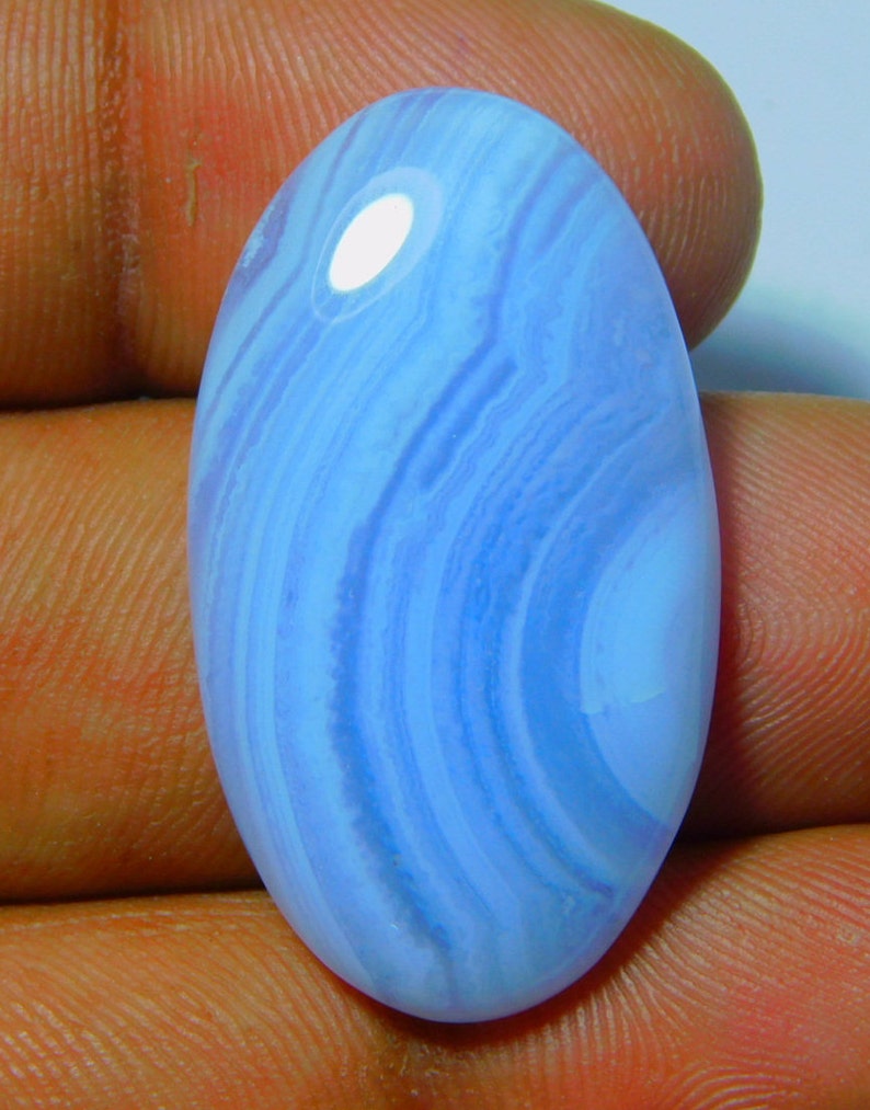 Natural Blue Lace Agate cabochon loose semi precious gemstone Wholesale Gemstone Pendent Making Polished Agate {34 X 18} mm 28 Ct #3775