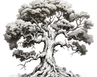 Black and White Oak Tree Clipart - 45 High Quality JPGs - Digital Download - Card Making, Mixed Media, Digital Paper Craft