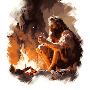 Caveman With Fire Clipart - 35 High Quality JPGs - Digital Download - Card Making, Mixed Media, Digital Paper Craft