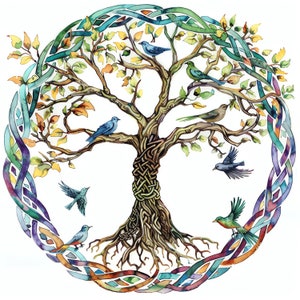 Arbre de vie celtique avec oiseaux PNG Clipart Bundle - PNG de haute qualité - téléchargement immédiat - calendrier carte Mug verre Tshirt Sublimation Desig