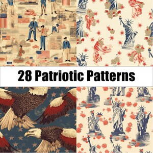 28 Memorial Day Seamless Patterns - Digital Paper Set, Red White and Blue Color Palette, Printable Memorial Day Supplies