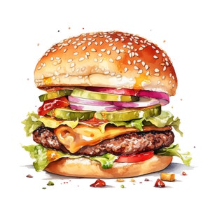 Hamburger Clipart - 40 High Quality JPGs - Digital Download - Card Making, Mixed Media, Digital Paper Craft