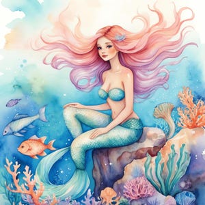 Watercolor Mermaid PNG Bundle 37 High Quality PNG Instant Download