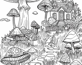 Mushroom Village Coloring Pages PDF Bundle - 35 High Quality Images - Instant Download - Coloring Pages, Printable Art, Adult Coloring
