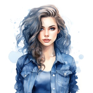 Denim Girl Clipart - 50 High Quality JPGs - Digital Download - Card Making, Mixed Media, Digital Paper Craft