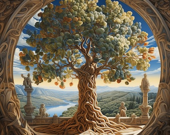Paquete PNG del árbol de la vida renacentista: 50 PNG de alta calidad: descarga instantánea: creación de tarjetas, arte imprimible, papel digital PNG, árbol de fantasía