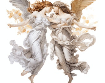 Renaissance Engel Neutraler Hintergrund PNG Bundle - 45 hochwertige PNG - Sofortiger Download, druckbare Kunst, digitales Papier