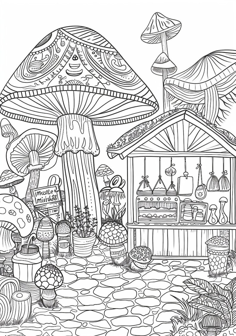 Mushroom Village Coloring Pages PDF Bundle - 35 High Quality Images ...