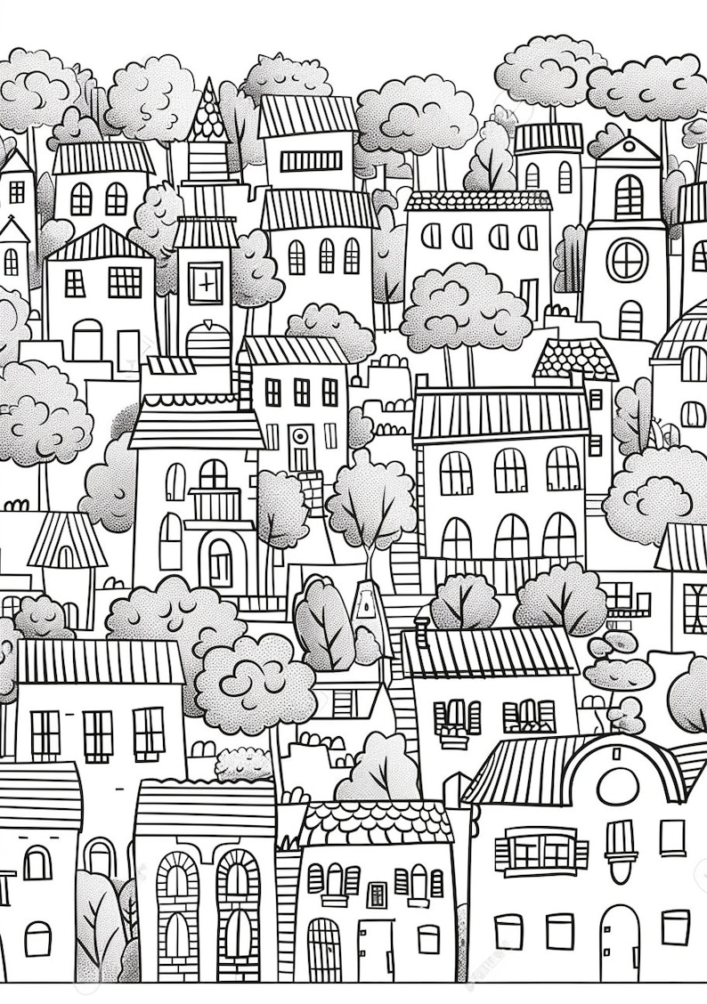 Adorable Town Coloring Pages PDF Bundle 44 High Quality Images Instant ...