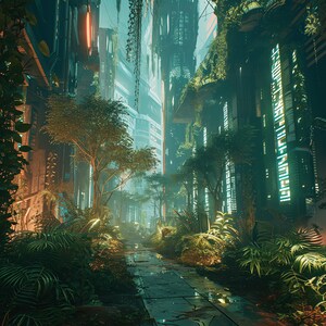 Paquete de imágenes prediseñadas de ciudad abandonada de neón verde de ciencia ficción - 51 PNG de alta calidad - Descarga instantánea - Calendario, tarjeta, taza, vaso, sublimación PNG