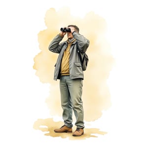 Person mit einem Fernglas Clipart Bundle - 46 hochwertige PNG - sofortiger Download - Mischtechnik, digitale Papier Handwerk, Kartenherstellung