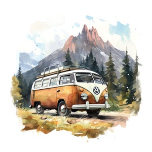 Retro Camper Wagon Clipart - 40 JPG di alta qualità - Download digitale
