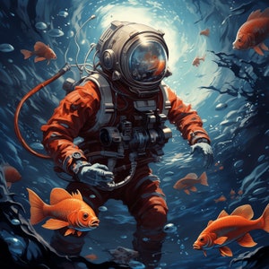 Paquete de imágenes prediseñadas de astronauta bajo el agua: 40 imágenes PNG de alta calidad: descarga instantánea: creación de tarjetas, arte imprimible, papel digital PNG